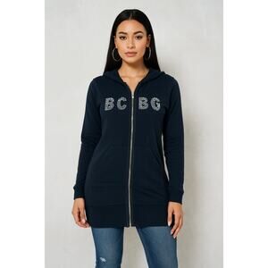 Y2K BCBGmaxazria Women’s L Full Zip Hoodie Jacket Blinds Rhinestone Black